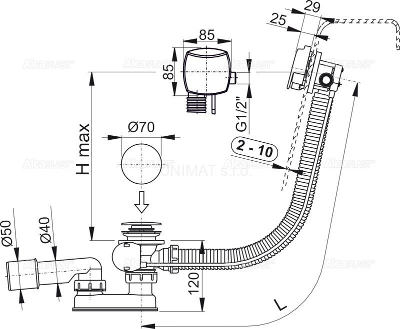 Sifón vaňový automat s napúšťaním prepadom chróm A564CRM1 80