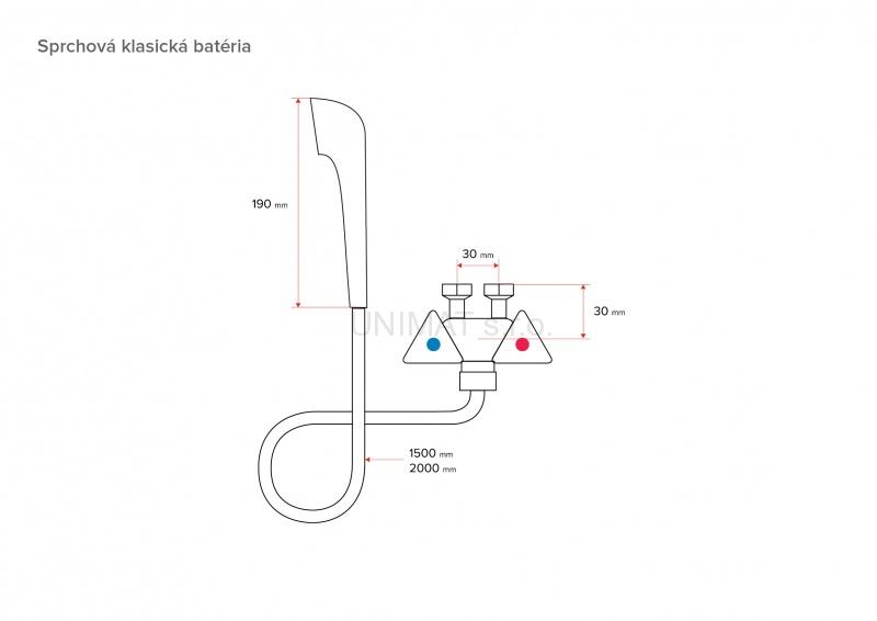 HAKL sprchová klasická beztlaková batéria, 200cm
