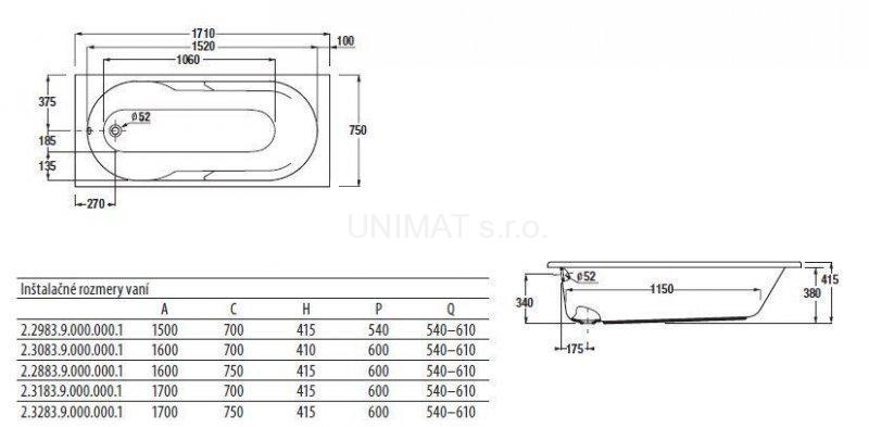 Jika Lyra akrylátová vaňa 150x70