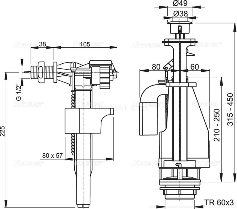 Splachovacia súprava s dvojtlačítkom SA08AK 1/2"