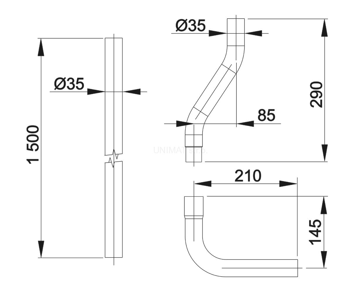 Trubica splachovacia komplet Ø35 A950