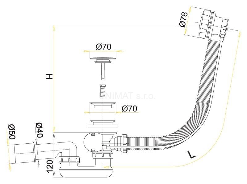Sifón vaňový automat komplet kov A55KM