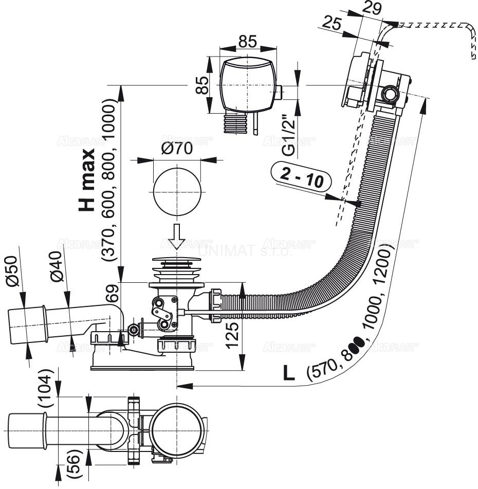Sifón vaňový s napúšťaním prepadom pre hydromasážne vane kov A566-273133