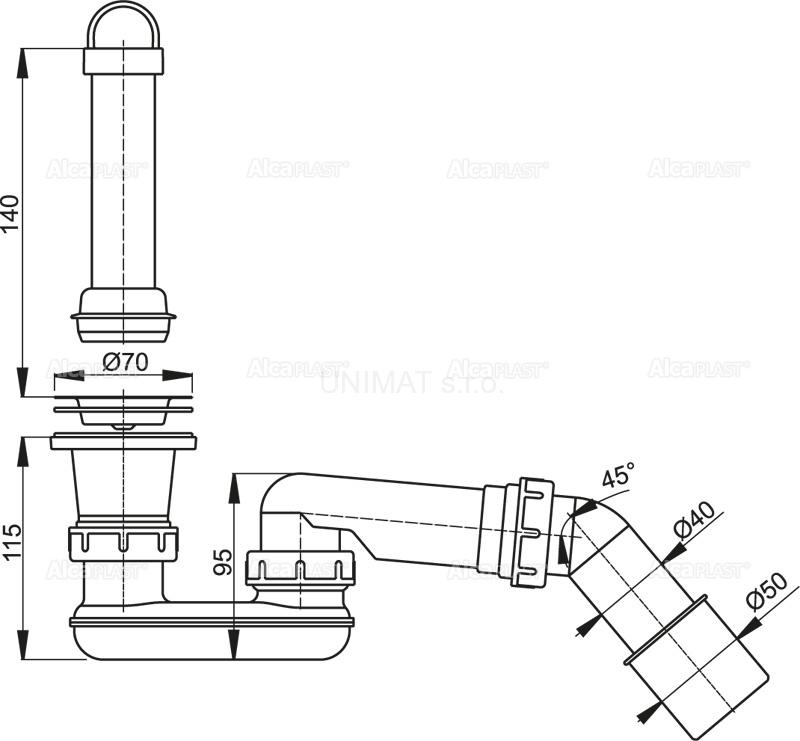 Odtoková súprava so zápachovou uzáverou a kolenom A462 Ø50