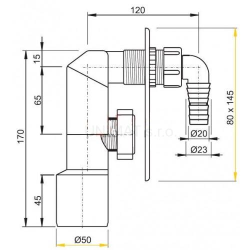 Sifón práčkový podomietkový nerez APS3