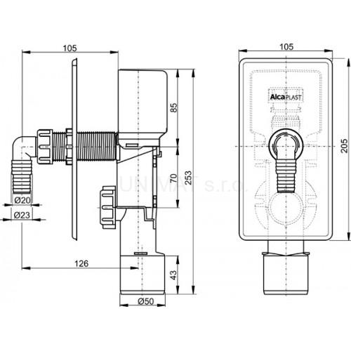 Sifón práčkový podomietkový s privzdušnením, nerez APS3P