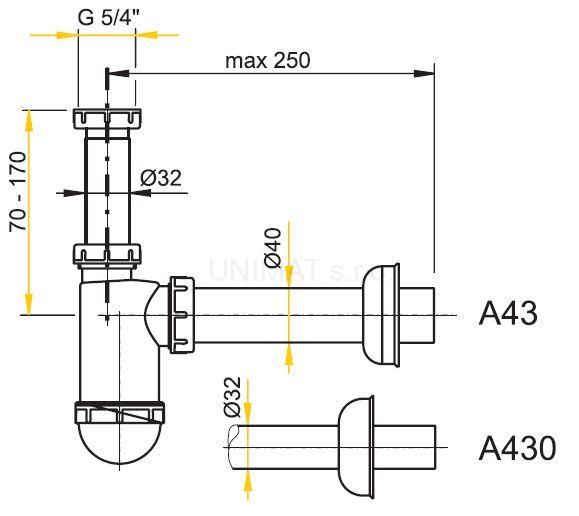 Sifón umývadlový Ø40 s prevlečnou maticou 5/4" A43
