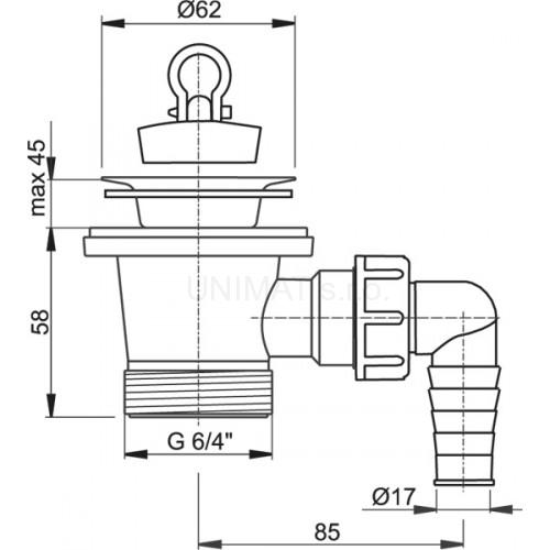Výpusť umývadlová 6/4" s nerezovou mriežkou Ø63 a prípojkou A31P