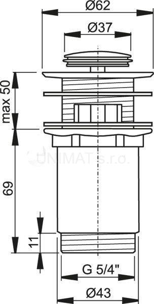 Výpusť umývadlová click/clack 5/4" celokovová, malá zátka A391