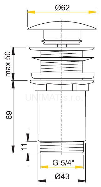 Výpusť umývadlová click/clack 5/4" celokovová, velká zátka A395