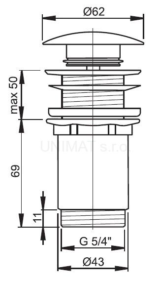 Výpusť umývadlová click/clack 5/4" celokovová, velká biela zátka A395B