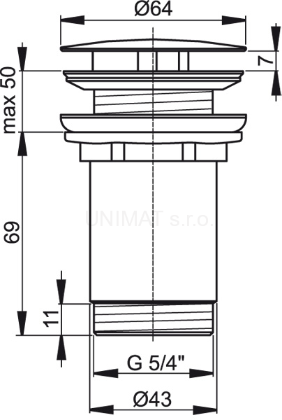 Výpusť umývadlová 5/4" celokovová, veľká zátka, pre umývadlá bez prepadu A396