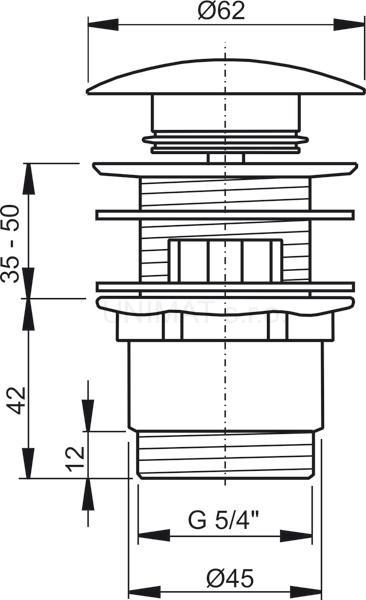 Výpusť umývadlová click/clack 5/4" celokovová, veľká zátka A390