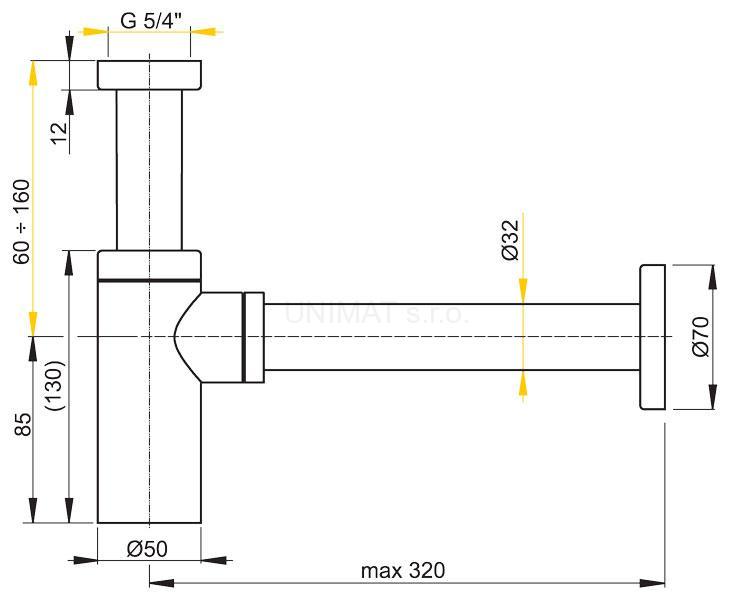 Sifón umývadlový Ø32 DESIGN celokovový, guľatý A400