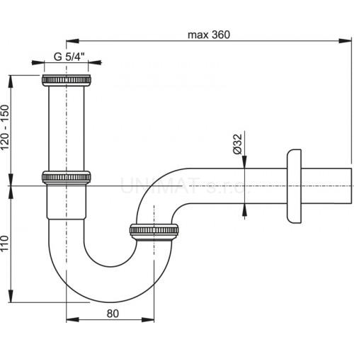 Sifón umývadlový U kov Ø32 s převlečnou maticou 5/4" A4320