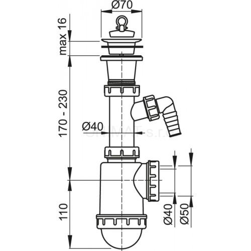 Sifón drezový s plastovou mriežkou Ø70 a prípojkou A442P Ø50/40