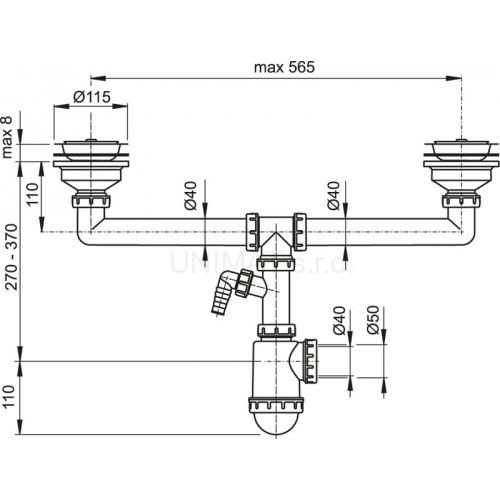 Sifón peo dvojdrez s nerezovými mriežkami Ø115 a prípojkou A453P