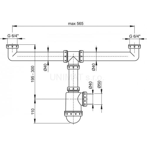 Sifón pre dvojdrez s prevlečnými maticami 6/4" A448 Ø50/40