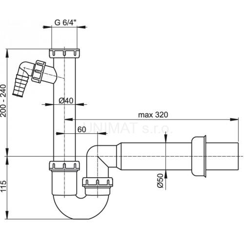 Sifón trubkový s prevlečnou maticou 6/4" a prípojkou A81 Ø50