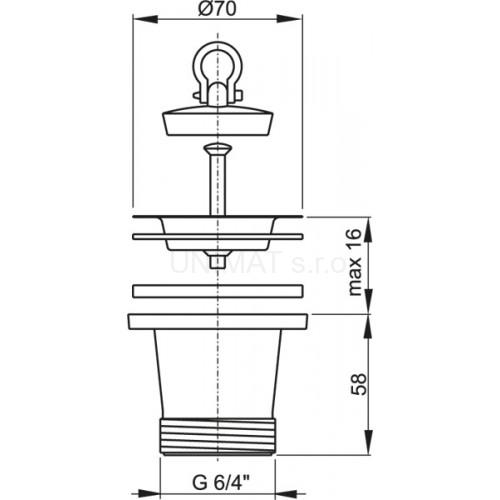 Výpusť drezová zvýšená 6/4" s nerezovou mriežkou Ø70 A34