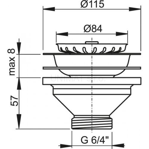 Výpusť drezová 6/4" s nerezovu mriežkou Ø115 A37