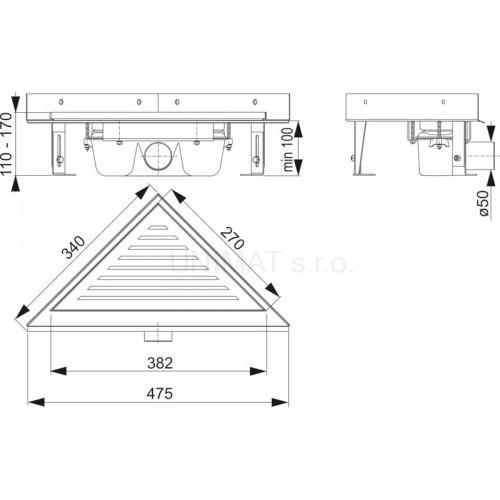Rohový podlahový žľab bez okraja pre perforovaný rošt ARZ1