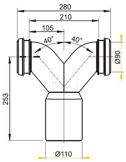 Spojovacie dvojité koleno 90° s tesnením M909
