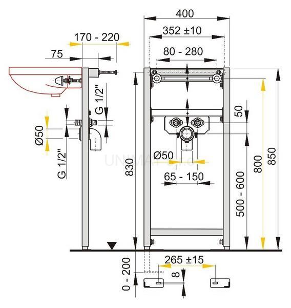 Montážny rám pre umývadlo (stavebná výška 0,85 m) A104/850