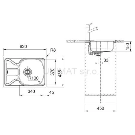 Franke Flash FLN 611-62/44 nerez 620x435 mm
