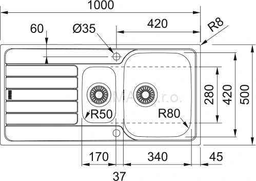 Franke Spark SKX 651 nerez 1000x500mm