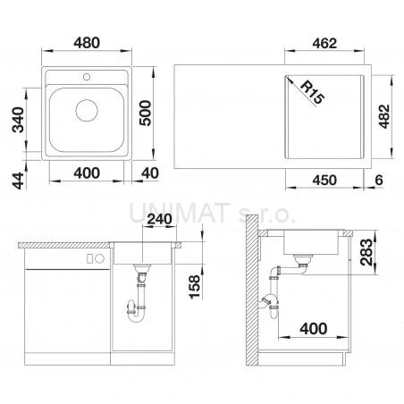 BLANCO DANA 45 drez nerez 480X500mm
