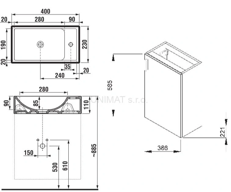 PETIT 40 skrinka s umývadlom